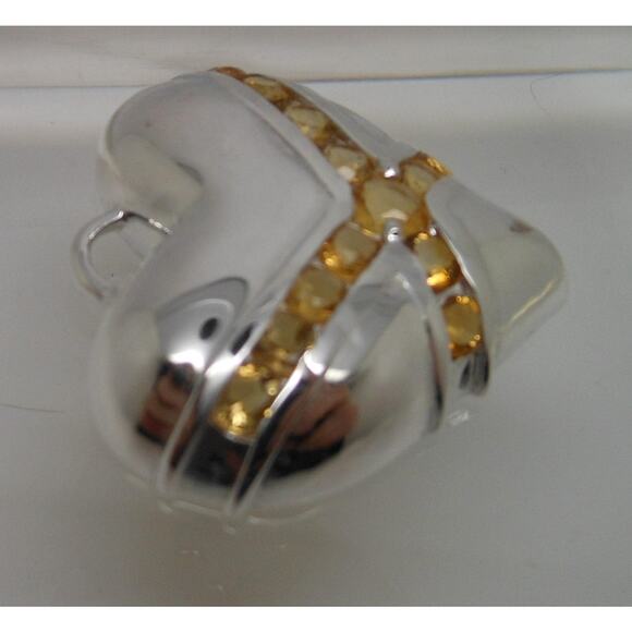Citrine Gemstone 925 Sterling Silver Gorgeous Puff Heart Pendant Thick - Picture 1 of 10